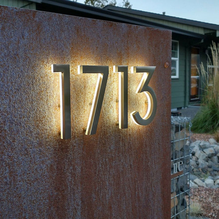 Lit house numbers shops sign with led bar on the top for backlit modern address illuminated