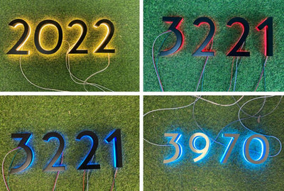 Changeable Lighting Color RGBW Led House Number 3D Stainless Steel Individual Backlit Back Lighting Address Numbers