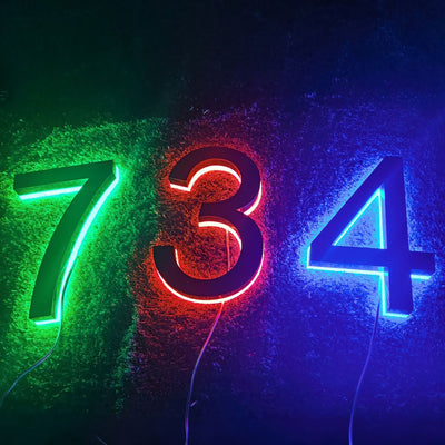 Changeable Lighting Color RGBW Led House Number 3D Stainless Steel Individual Backlit Back Lighting Address Numbers