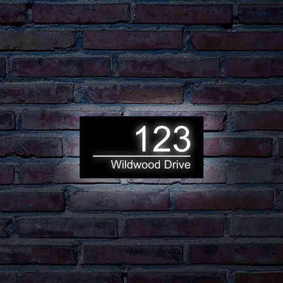 Lighted House Number Plaque Led Light up Horizontal Waterproof Exterior