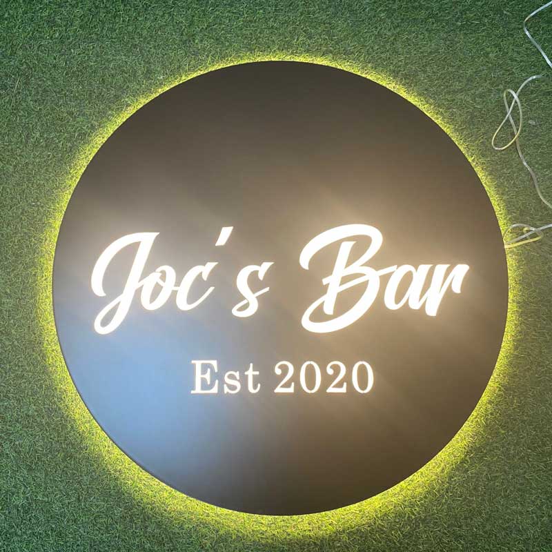 Custom Led Metal Sign Hollow Out Stainless Steel Round Backlit Light Box Customize Business Logo Patio Home Bar Garage She Shed Decor