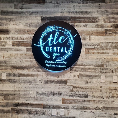 Business Logo Led Metal Sign Hollow Out Stainless Steel Round Lighting Box Customize Office Studio Live Stream Wall Hanging