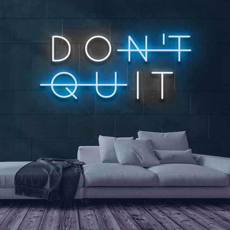 Bright Blue / White DON’T QUIT LED Night Light offers Motivation Decoration